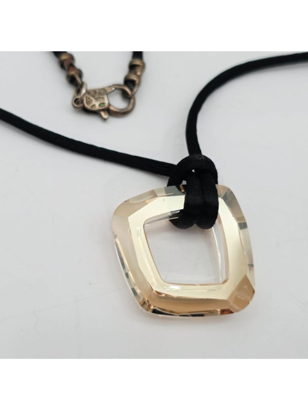 Geometric Crystal Pendant Necklace With Black Cord And Lobster Clasp Closure - Picture 5 of 7